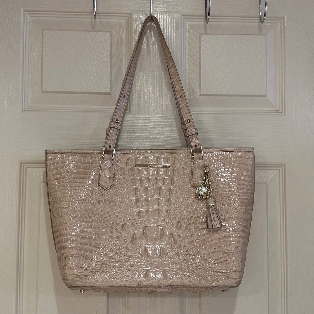Brahmin Melbourne Croc Embossed Leather Tote Bag Blush Pink Gold Hardware